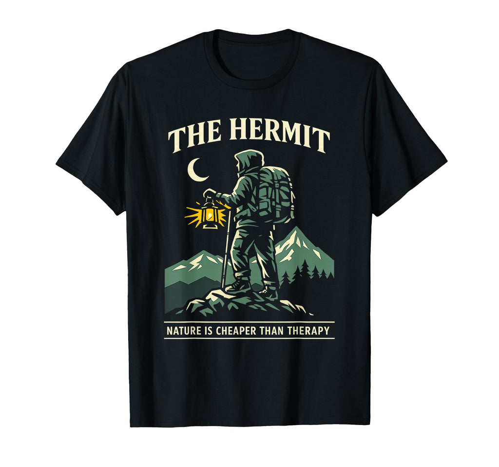 Hermit Tarot Hiker Lantern Mountain T-Shirt - Trendy Graphic for Adults - T-Shirt, Sweatshirt, Hoodie