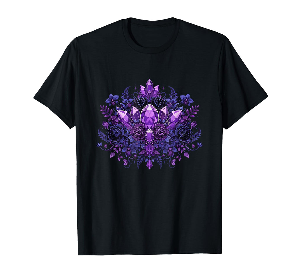 Mystic Amethyst Crystals Dark Roses T-Shirt - Custom Art Print Unisex - T-Shirt, Sweatshirt, Hoodie
