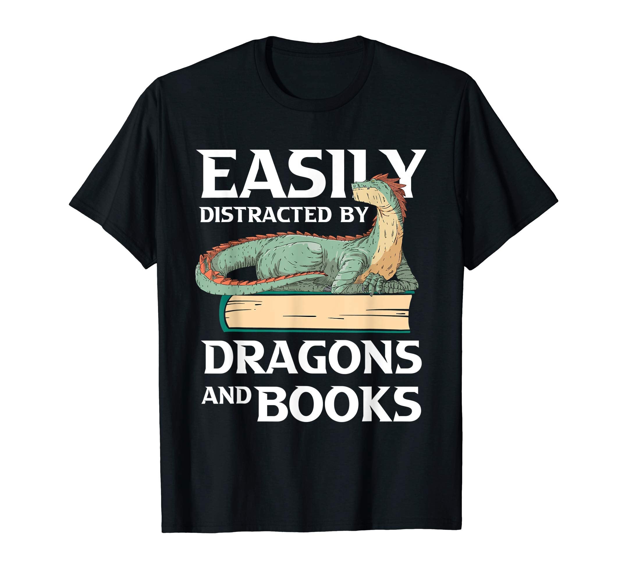 Easily Distracted Dragons And Books Motive T-Shirt - Graphic Print Unisex - T-Shirt, Sweatshirt, Hoodie