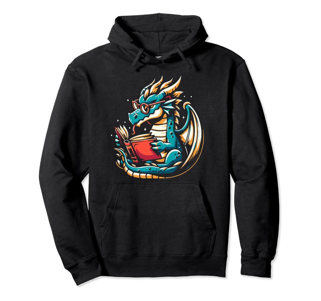 Dragon Reading Book Dragon Enthusiast Designs Hoodie - Graphic Print Unisex - T-Shirt, Sweatshirt, Hoodie