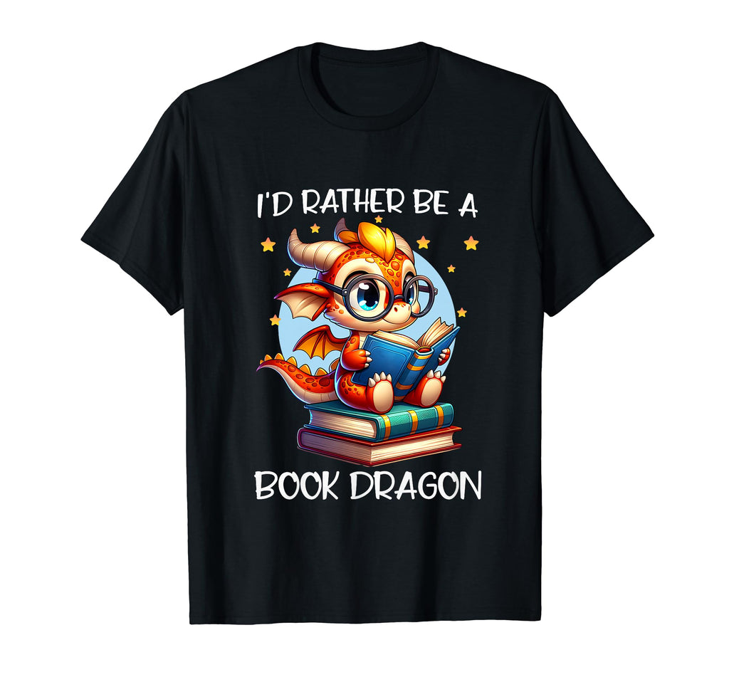Id Rather Be Book Dragon Reading T-Shirt - Aesthetic Graphic Men Women - T-Shirt, Sweatshirt, Hoodie