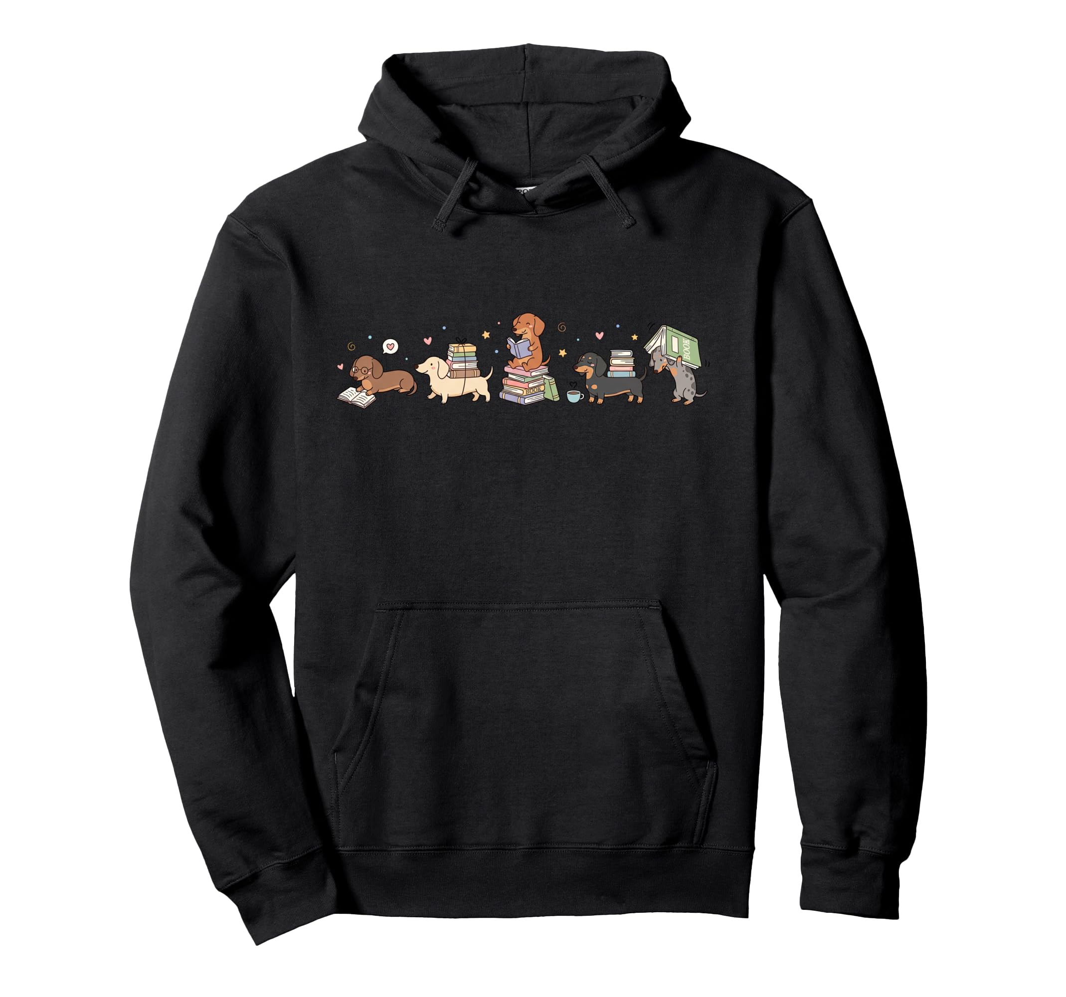 Dachshund Reading Book Bookish Reader Hoodie - Minimalist Print Men Women - T-Shirt, Sweatshirt, Hoodie