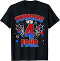 Swinging Into Three 4th Birthday Spiders 4 Year Old Boys T-Shirt Unisex T-shirt, Sweatshirt, Hoodie, Long Sleeve Tee - T-Shirt, Sweatshirt, Hoodie