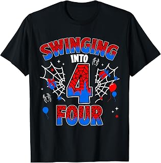 Swinging Into Three 4th Birthday Spiders 4 Year Old Boys T-Shirt Unisex T-shirt, Sweatshirt, Hoodie, Long Sleeve Tee - T-Shirt, Sweatshirt, Hoodie