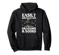 Easily Distracted Dragons And Books Hoodie - Streetwear Style Men Women - T-Shirt, Sweatshirt, Hoodie