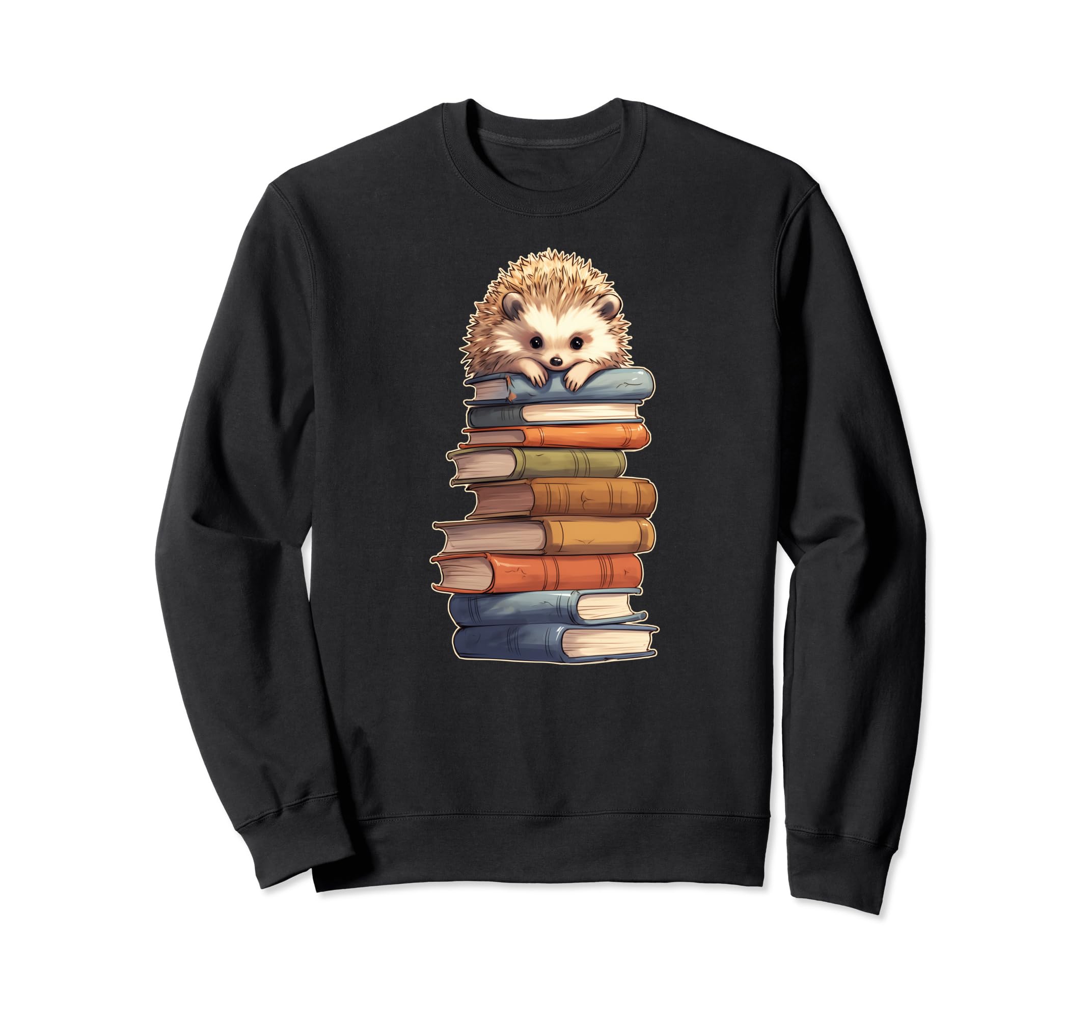 Hedgehog Books Stack Books Reading Sweatshirt - Custom Art Print Men Women - T-Shirt, Sweatshirt, Hoodie