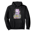 Kawaii Cat Reading Books Flowers Hoodie - Casual Everyday Wear Men Women - T-Shirt, Sweatshirt, Hoodie