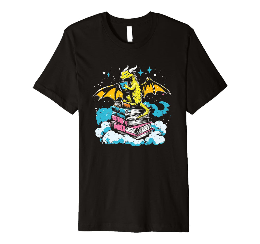 Coffee Drinking Dragon Reading Book T-Shirt - Streetwear Style Men Women - T-Shirt, Sweatshirt, Hoodie