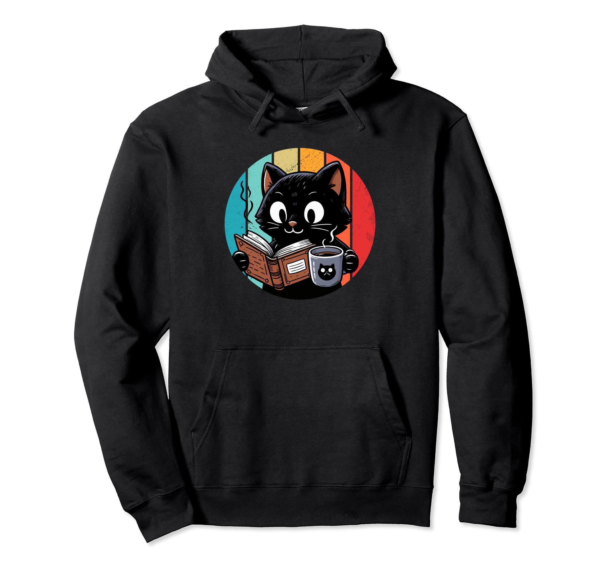 Black Cat Reading Book And Drinking Hoodie - Casual Everyday Wear Unisex - T-Shirt, Sweatshirt, Hoodie