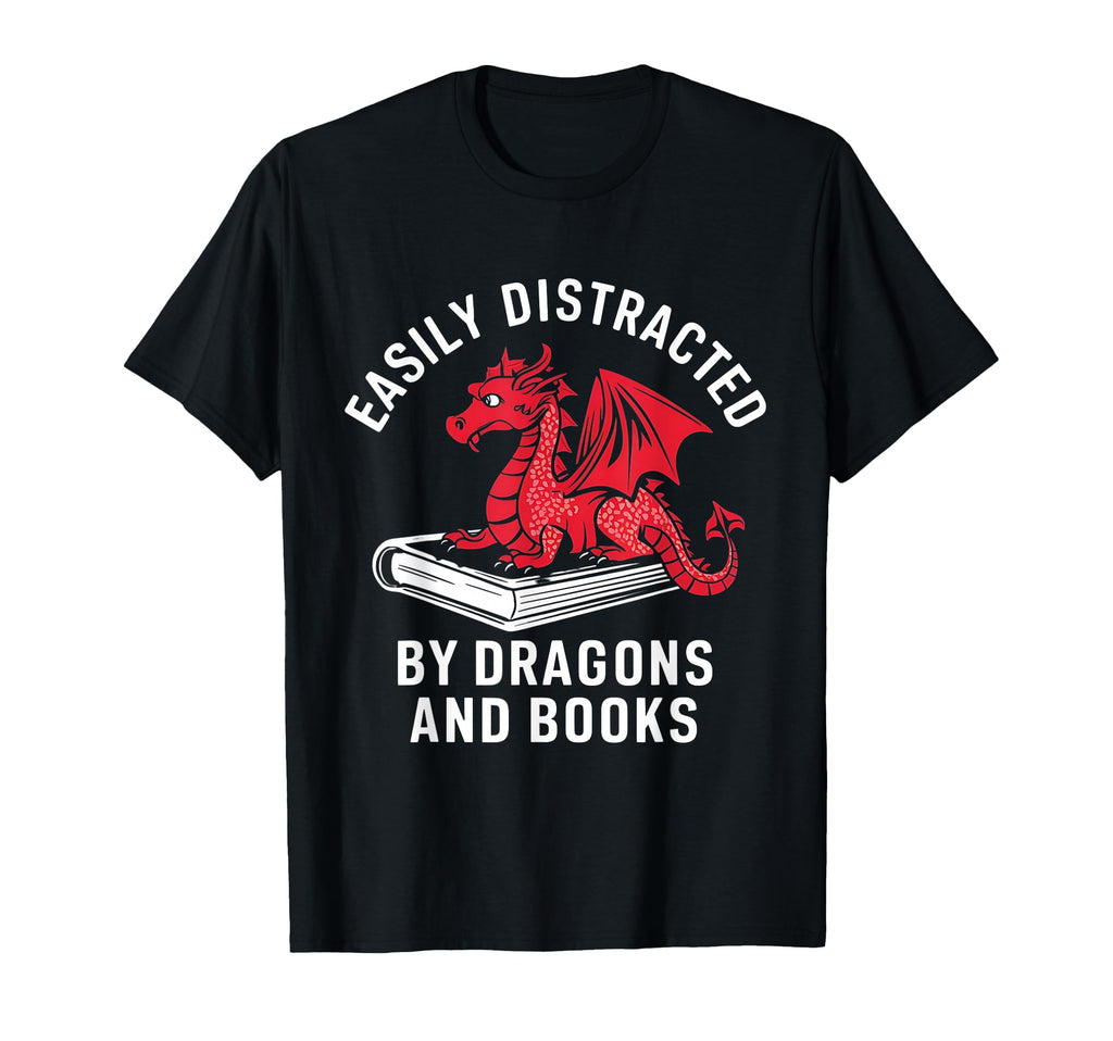 Easily Distracted Dragons And Books T-Shirt - Novelty Apparel Men Women - T-Shirt, Sweatshirt, Hoodie
