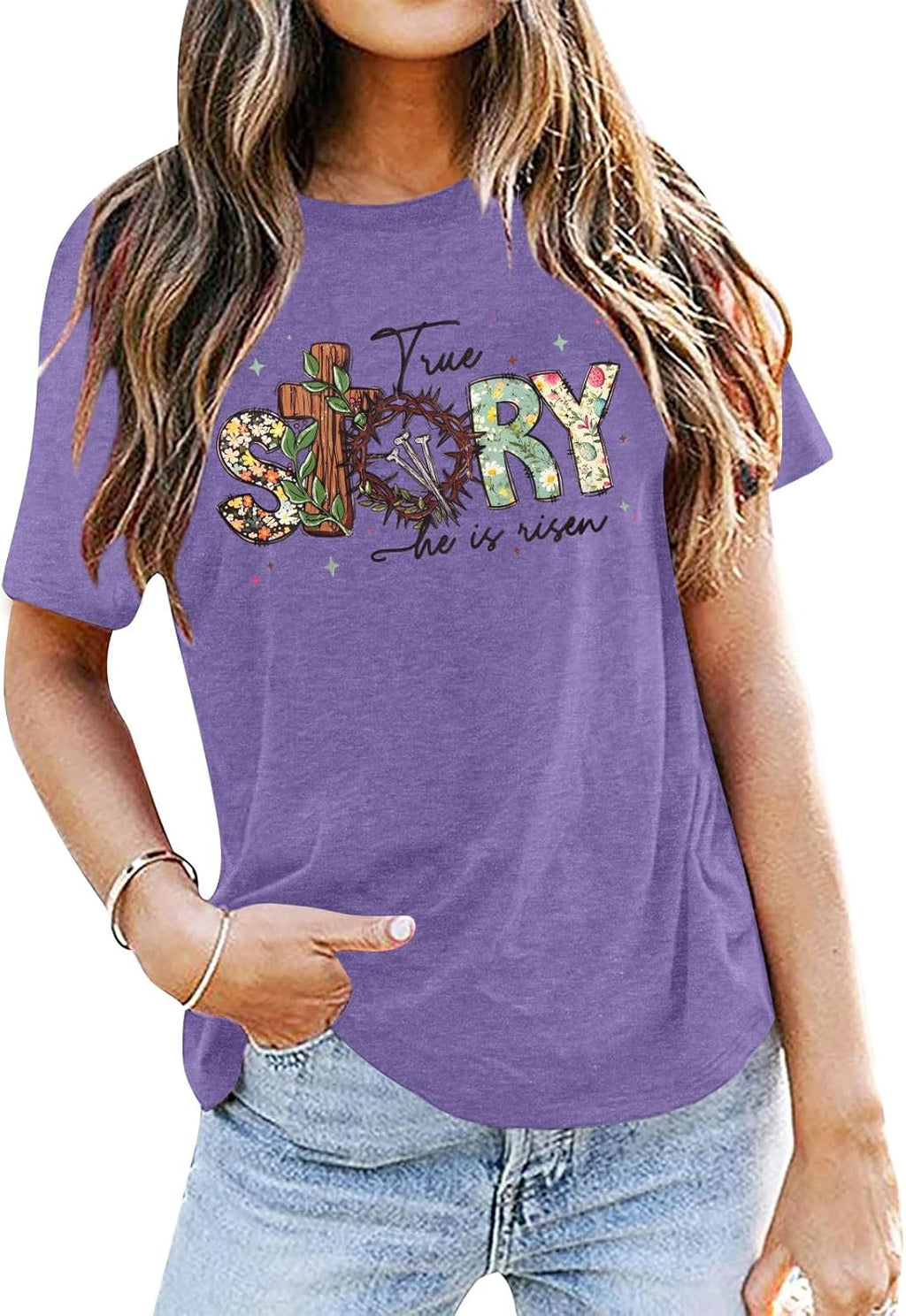 Easter Shirt Women True Story of Jesus T-Shirt Christian Gift Retro Faith Religious Casual Tee Top - T-Shirt, Sweatshirt, Hoodie