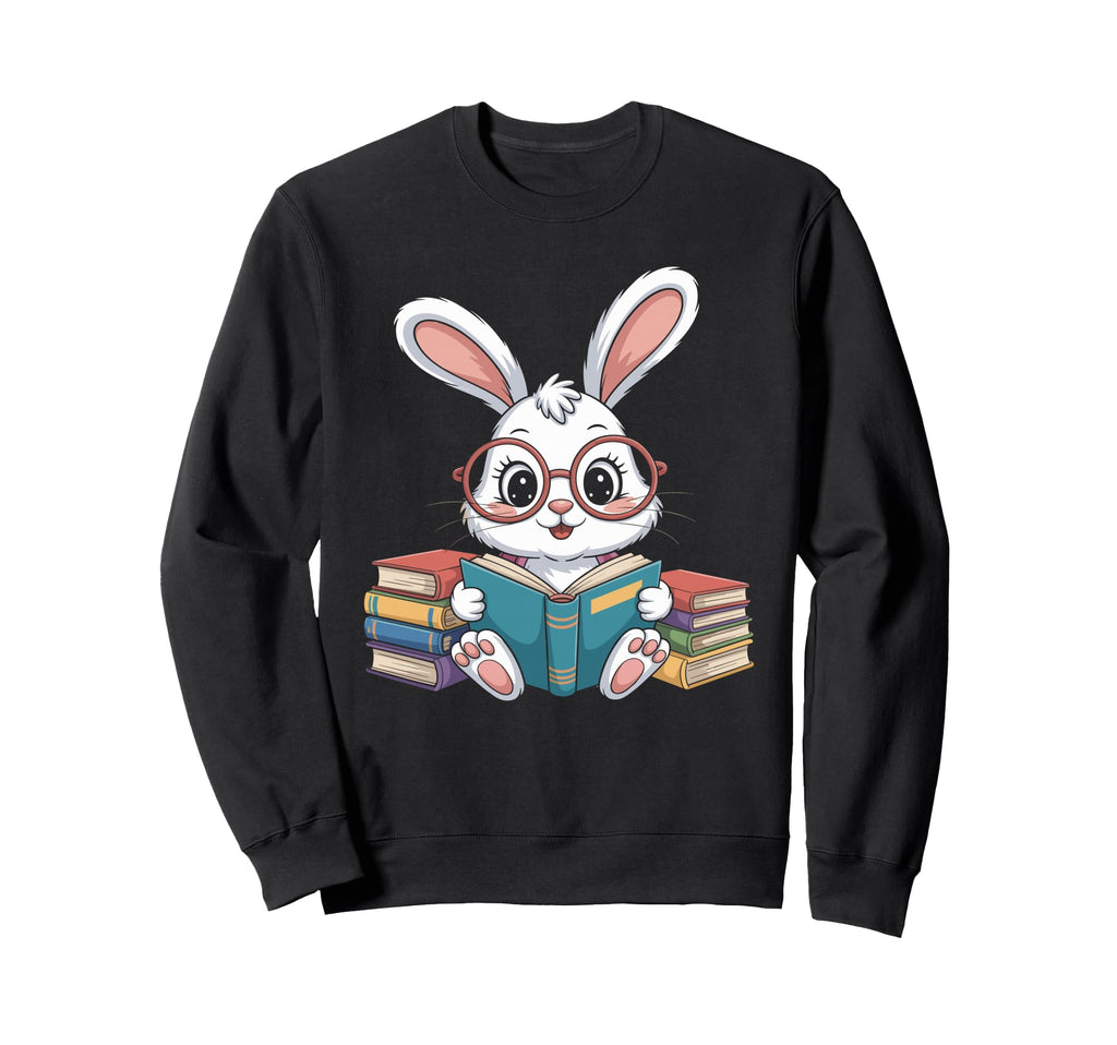Reading Bunny Book Stack Sweatshirt - Minimalist Print Unisex - T-Shirt, Sweatshirt, Hoodie