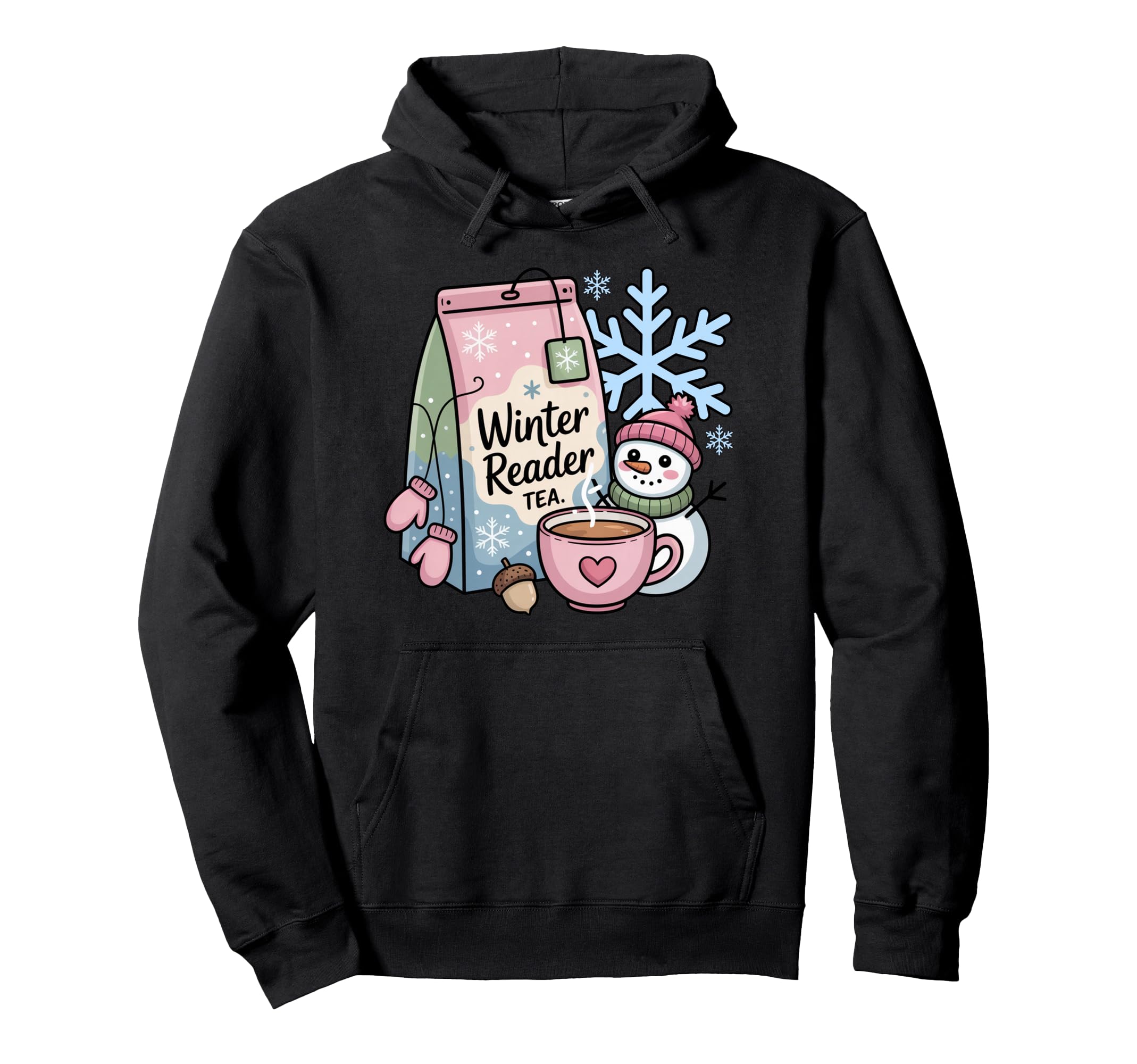 Winter Reader Tea And Snowman Book Lover Hoodie - Minimalist Print Unisex - T-Shirt, Sweatshirt, Hoodie
