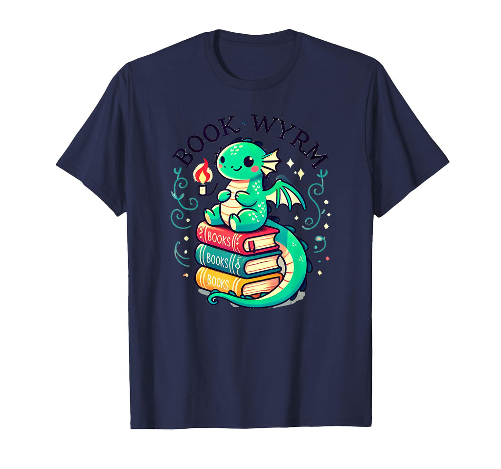 Kawaii Dragon Books Book Worm T-Shirt - Graphic Print Unisex - T-Shirt, Sweatshirt, Hoodie