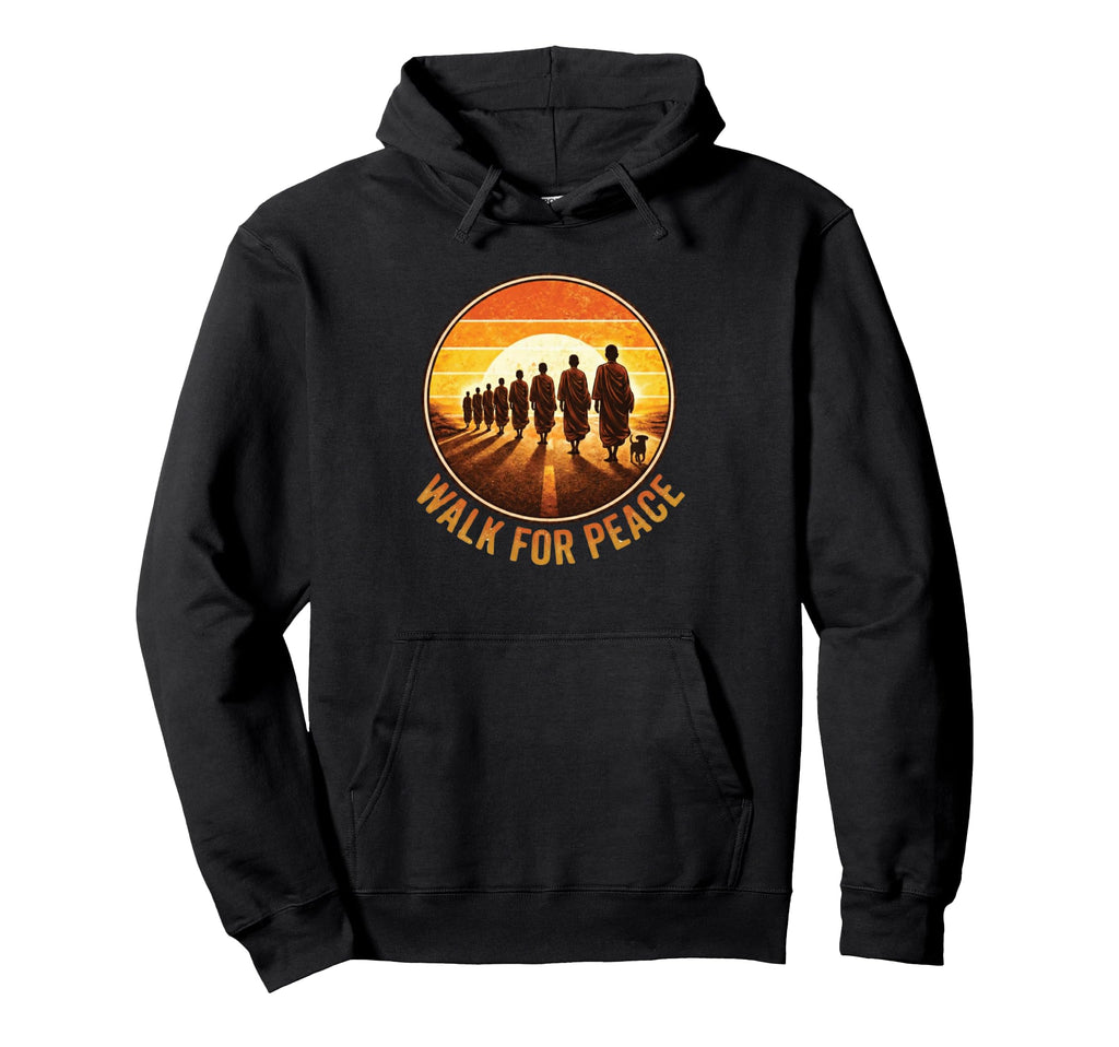 Walk Peace Monks Sunset Zen Hoodie - Unique Graphic Unisex - T-Shirt, Sweatshirt, Hoodie