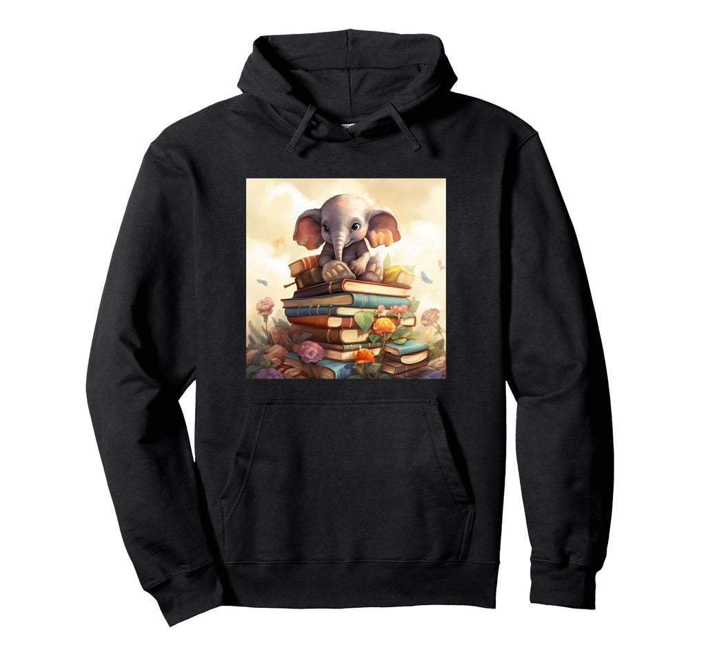 Book Nerd Elephant Reading Book Lover Hoodie - Unique Graphic for Adults - T-Shirt, Sweatshirt, Hoodie