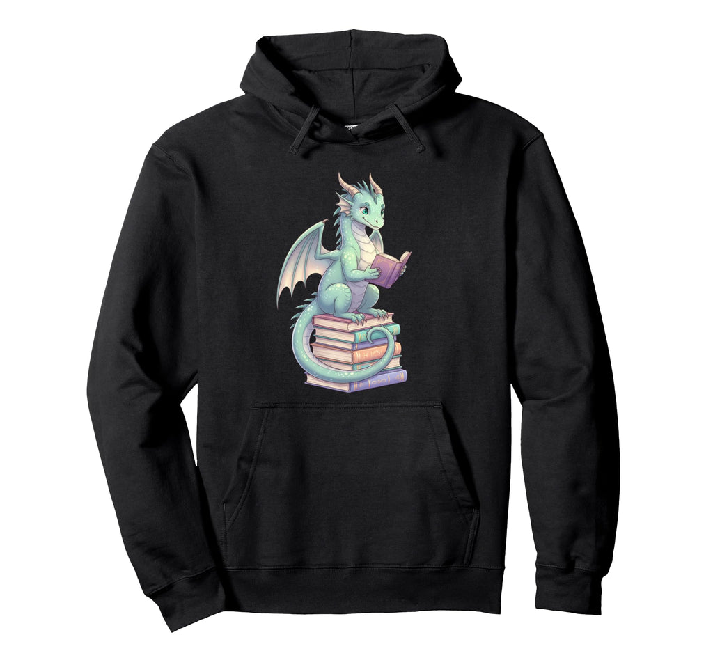 Pastel Dragon Reading Books Bookworm Hoodie - Trendy Graphic Unisex - T-Shirt, Sweatshirt, Hoodie