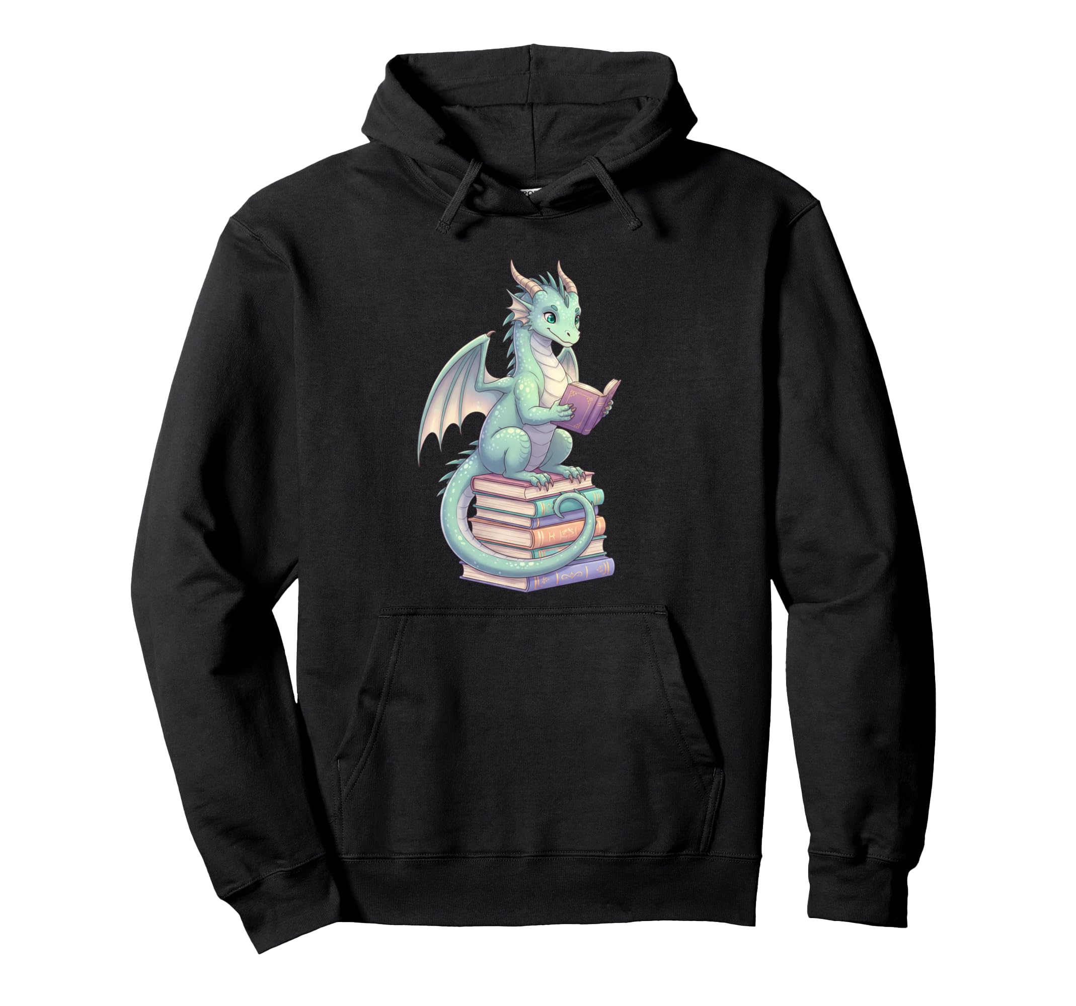 Pastel Dragon Reading Books Bookworm Hoodie - Trendy Graphic Unisex - T-Shirt, Sweatshirt, Hoodie