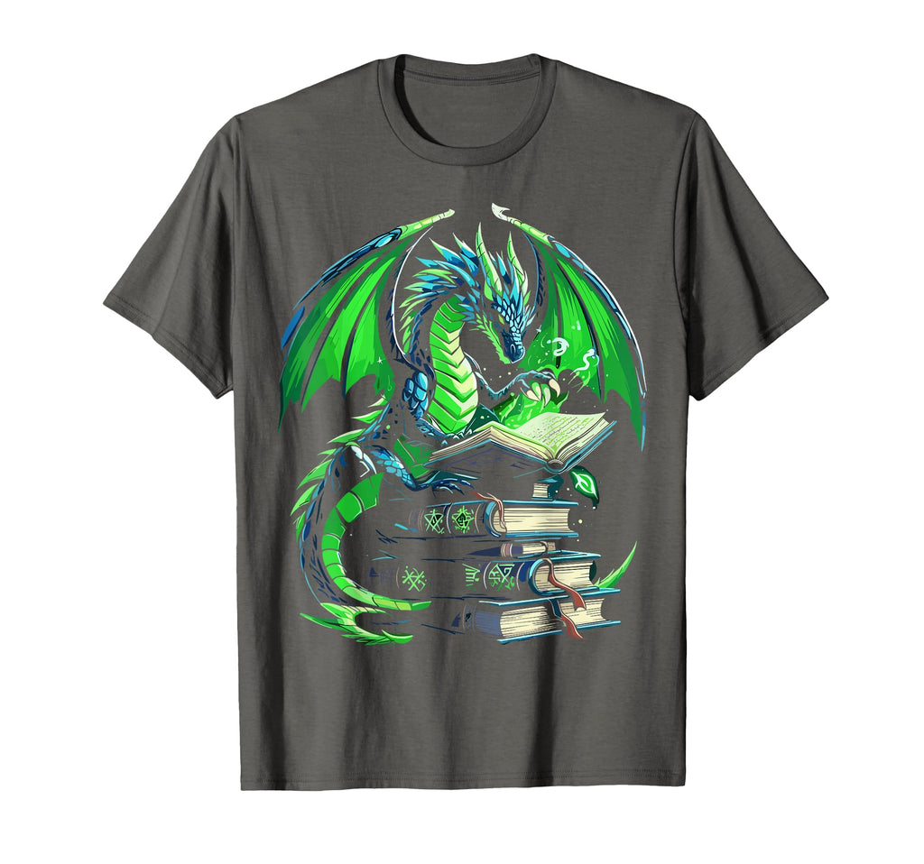 Dragon Reading Books Bookworm T-Shirt - Graphic Print for Adults - T-Shirt, Sweatshirt, Hoodie