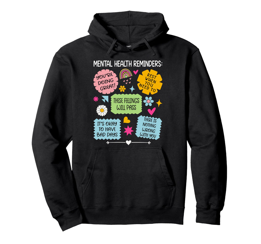 Mental Health Reminders Green Ribbon Hoodie - Minimalist Print for Adults - T-Shirt, Sweatshirt, Hoodie