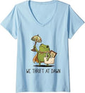Women's We Thrift At Dawn Funny Frog Thrifting Vintage V-Neck T-Shirt Unisex T-shirt, Sweatshirt, Hoodie, Long Sleeve Tee - T-Shirt, Sweatshirt, Hoodie