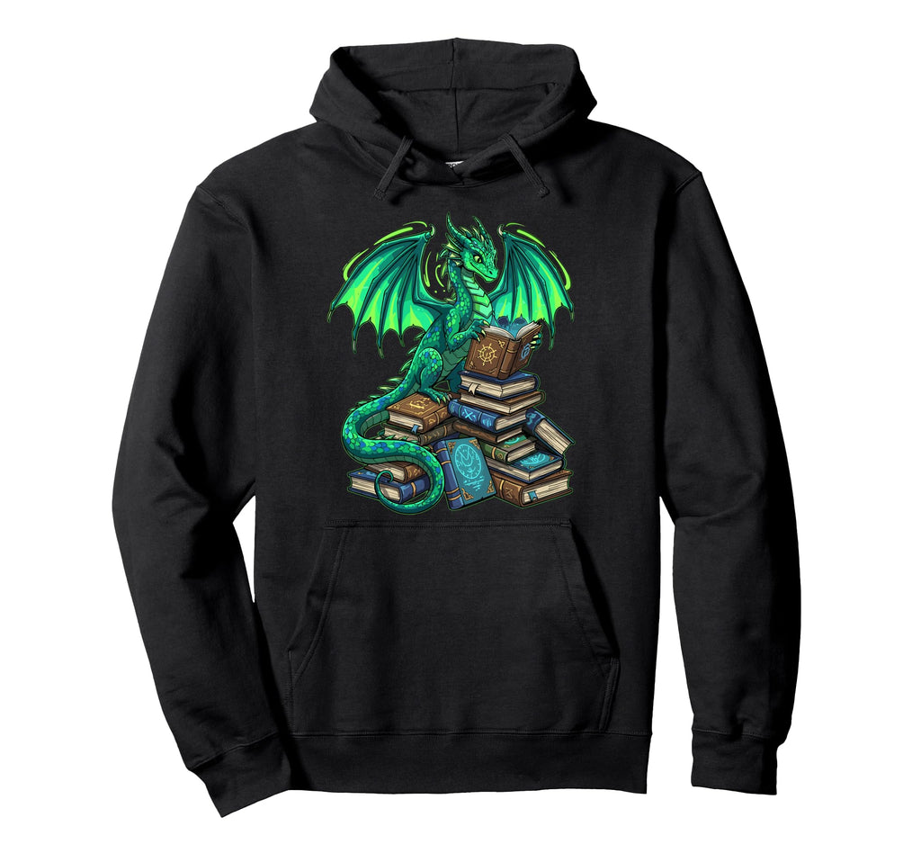 Book Dragon Reading Fantasy Hoodie - Trendy Graphic Unisex - T-Shirt, Sweatshirt, Hoodie