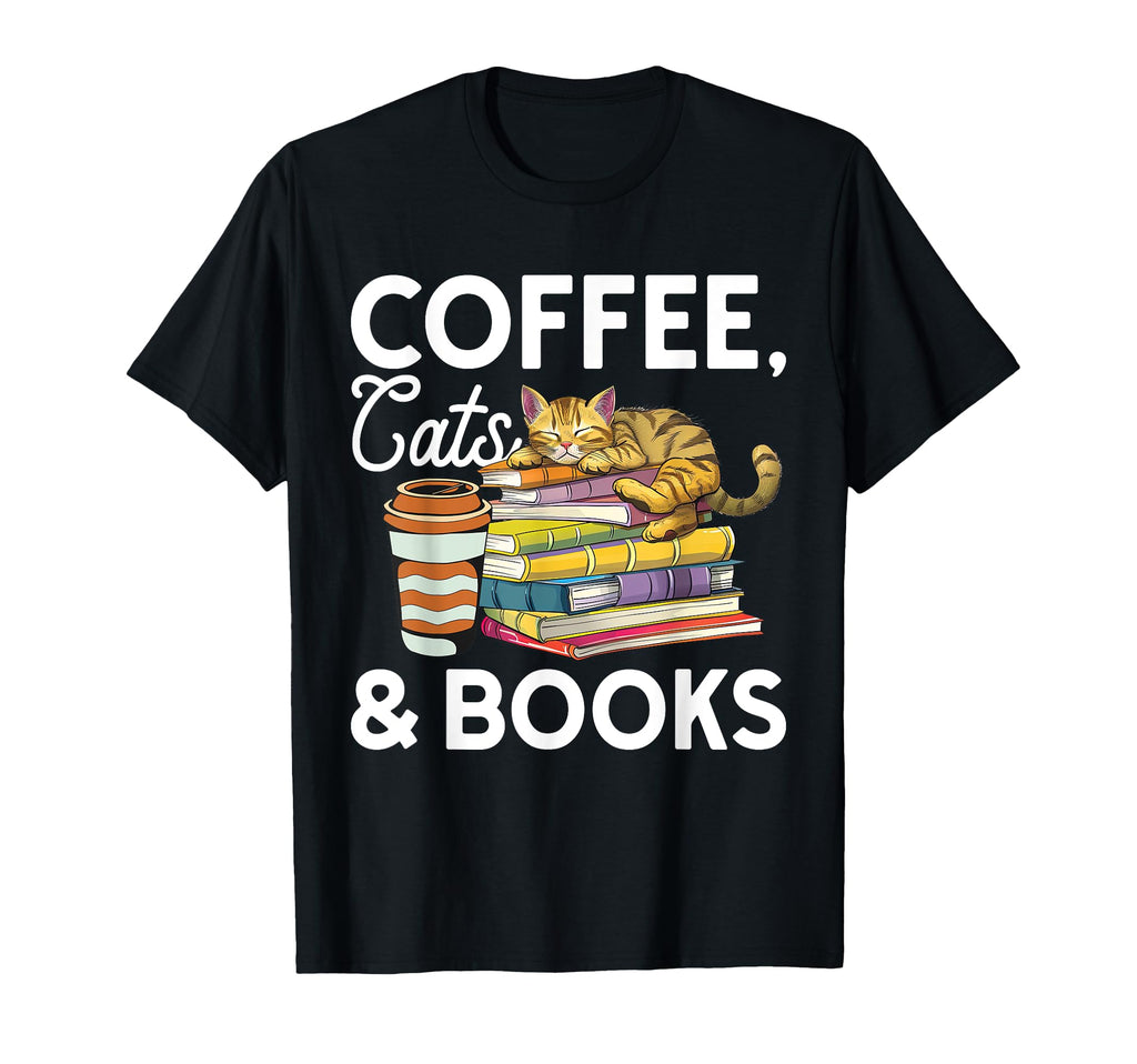 Coffee Book Reading Shirts Cat Lover T-Shirt - Aesthetic Graphic for Adults - T-Shirt, Sweatshirt, Hoodie