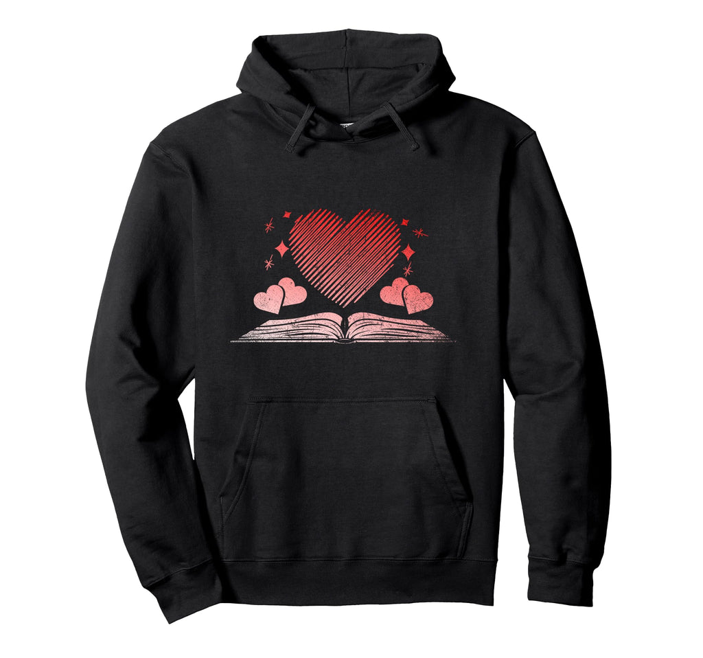 Heart Books Lover Valentines Day Hoodie - Aesthetic Graphic for Adults - T-Shirt, Sweatshirt, Hoodie