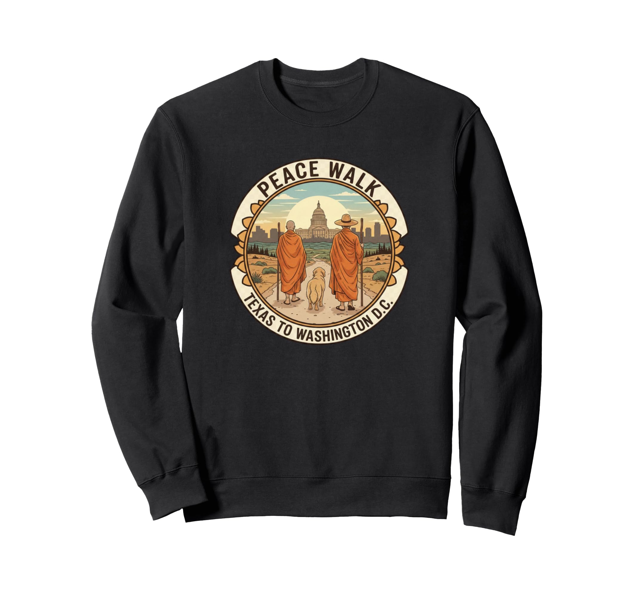 Peace Walk Monks Walking Sweatshirt - Minimalist Print for Adults - T-Shirt, Sweatshirt, Hoodie