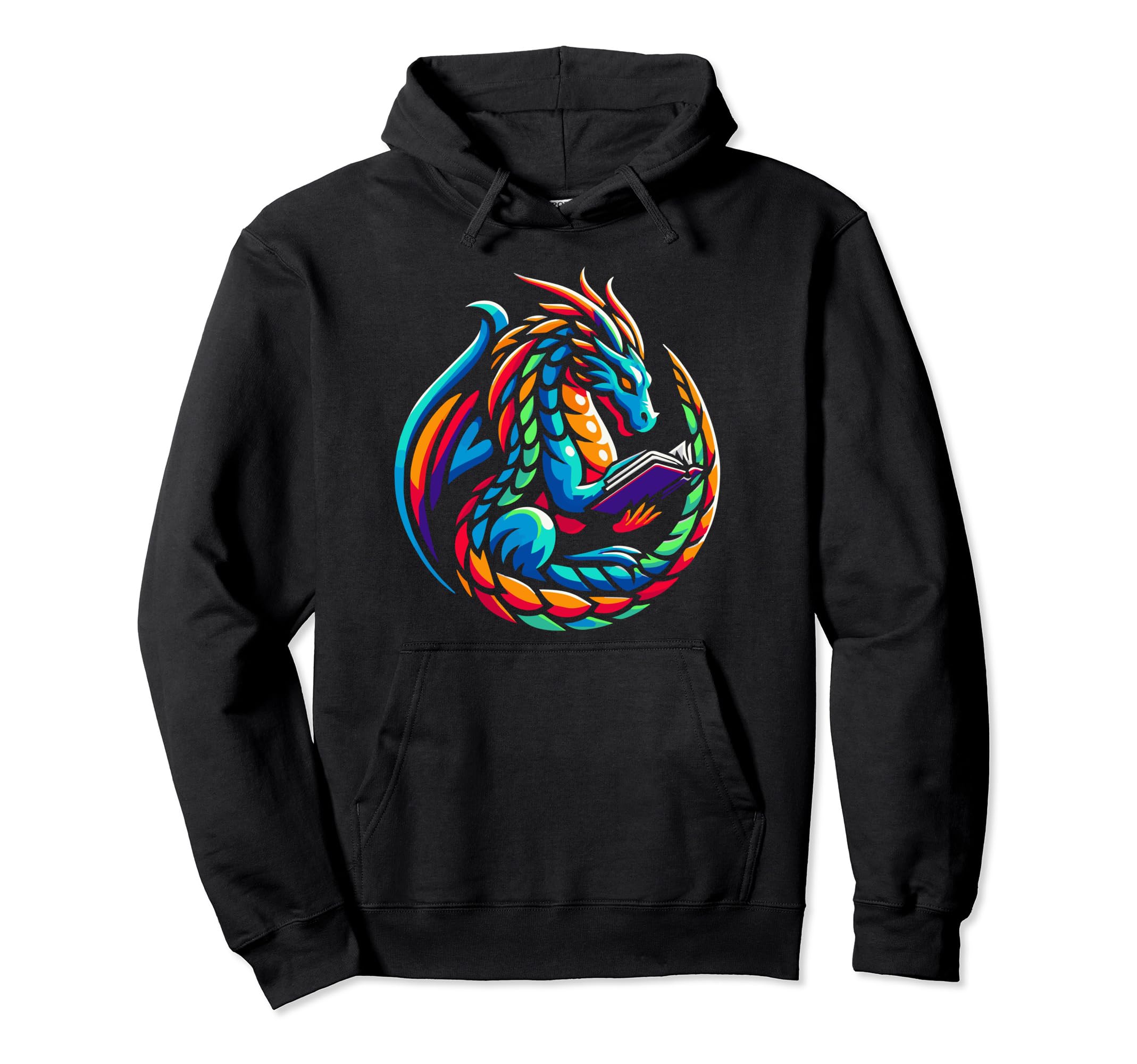 Dragon Reading Book Dragon Enthusiast Hoodie - Minimalist Print Unisex - T-Shirt, Sweatshirt, Hoodie