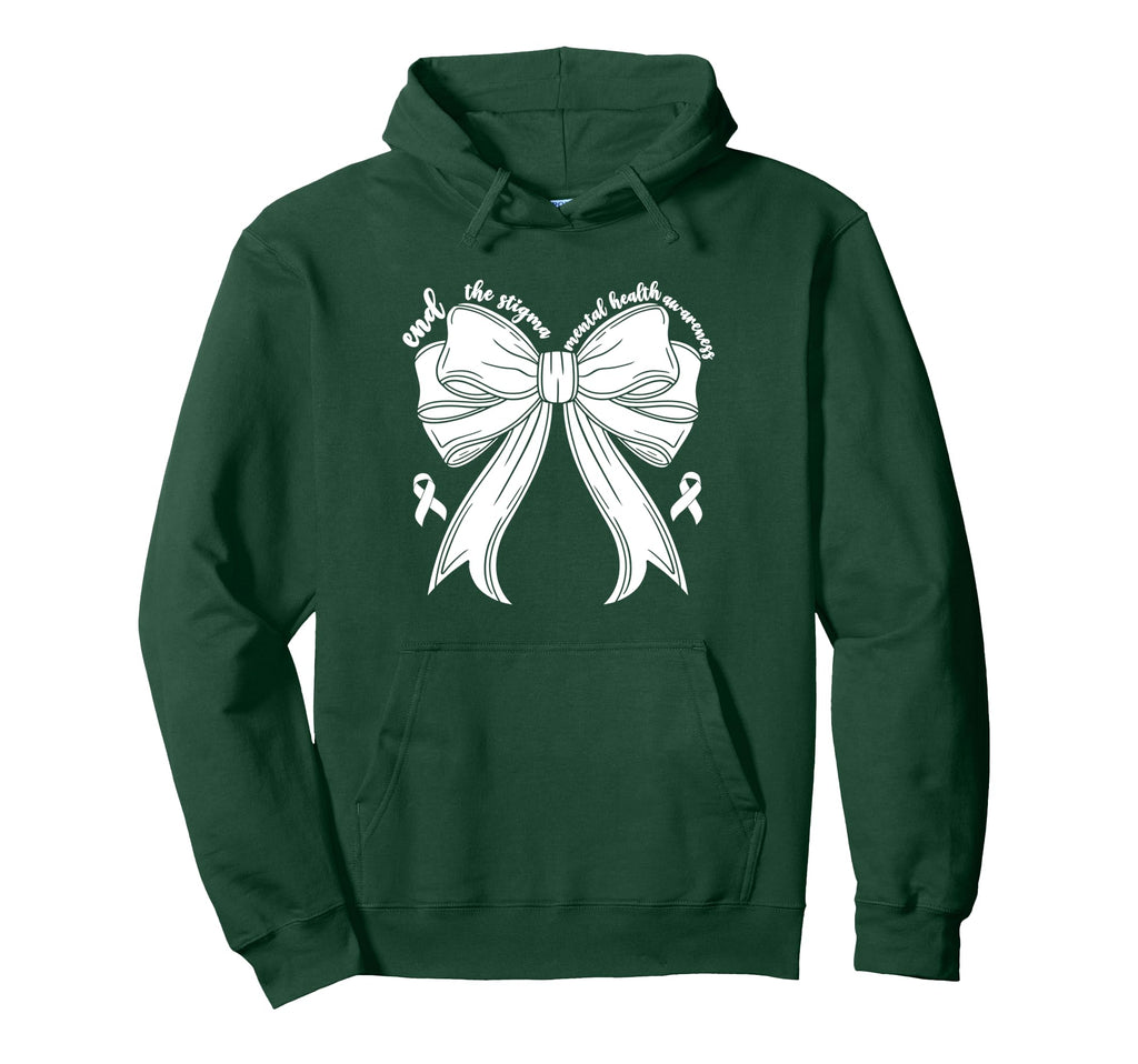 End Stigma Mental Health Awareness Month Bow Hoodie - Unique Graphic Unisex - T-Shirt, Sweatshirt, Hoodie