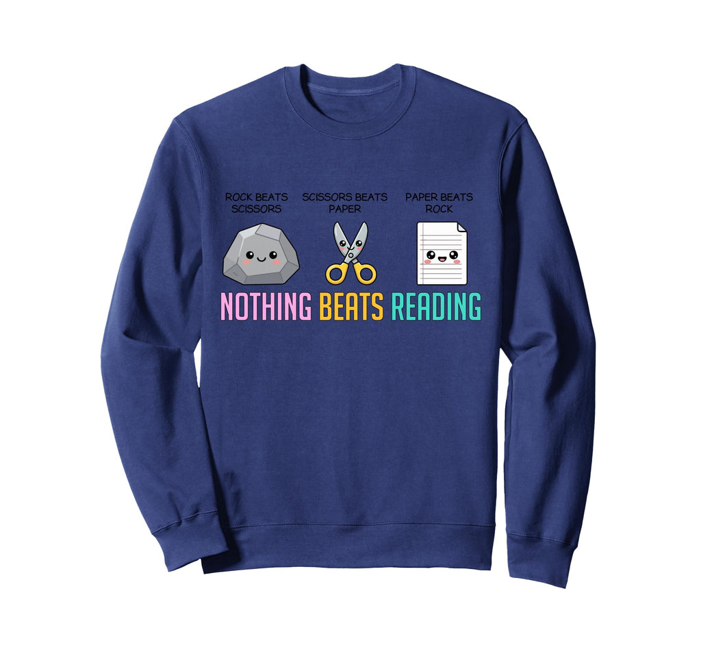 Nothing Beats Reading Rock Paper Sweatshirt - Aesthetic Graphic Men Women - T-Shirt, Sweatshirt, Hoodie
