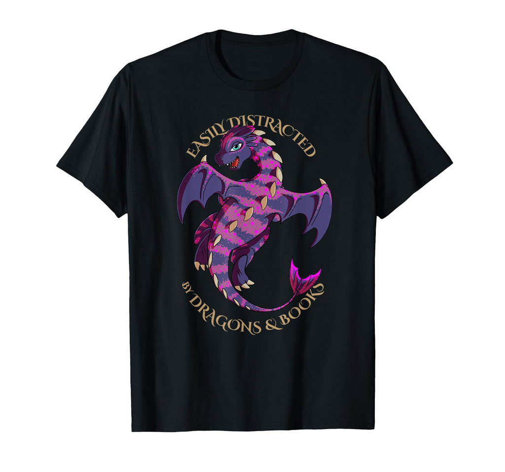 Easily Distracted Dragons And Books T-Shirt - Custom Art Print Men Women - T-Shirt, Sweatshirt, Hoodie