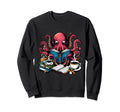 Octopus Reading Book Coffee Lover Sweatshirt - Streetwear Style Unisex - T-Shirt, Sweatshirt, Hoodie