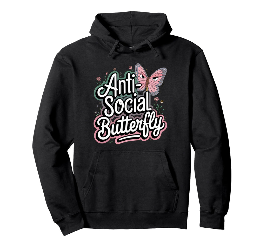 Anti Social Butterfly Hoodie - Minimalist Print Men Women - T-Shirt, Sweatshirt, Hoodie