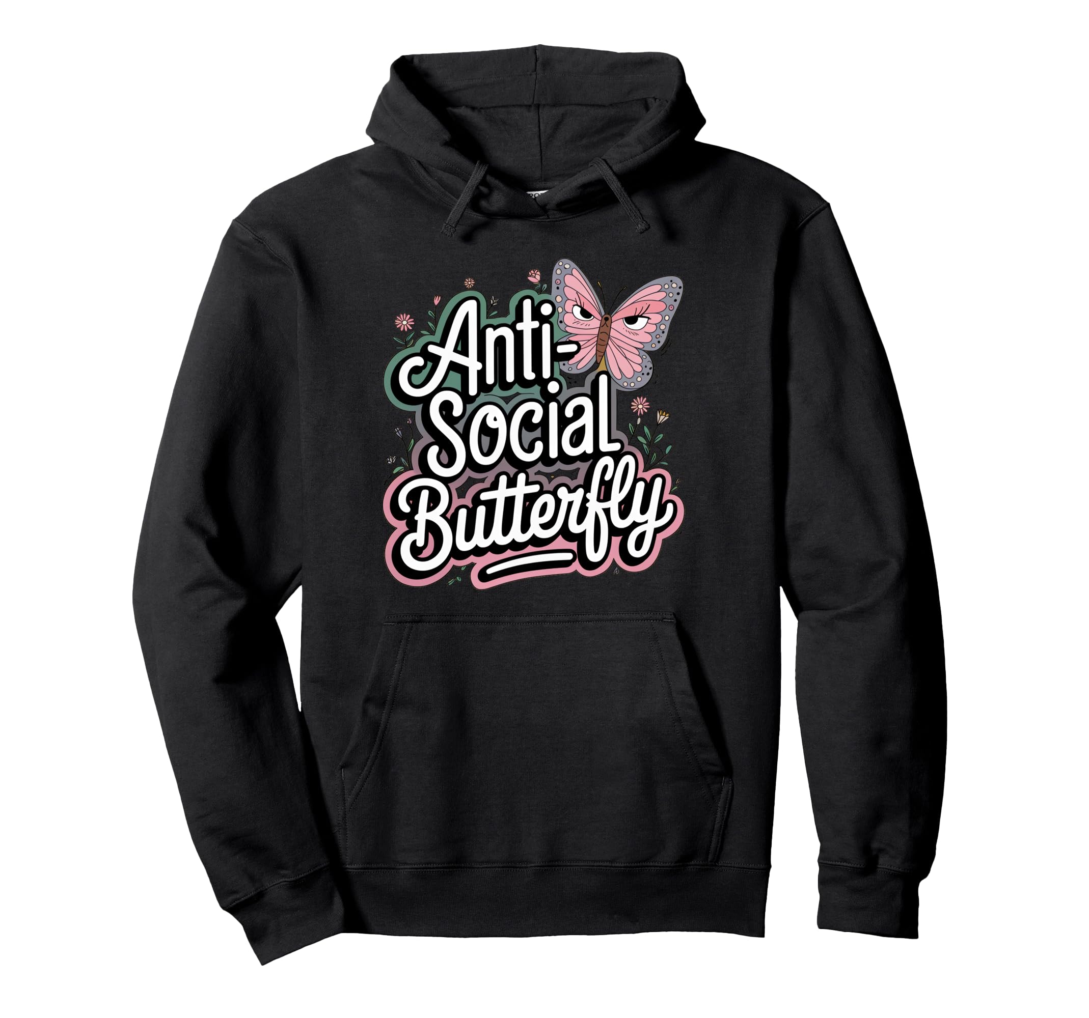 Anti Social Butterfly Hoodie - Minimalist Print Men Women - T-Shirt, Sweatshirt, Hoodie