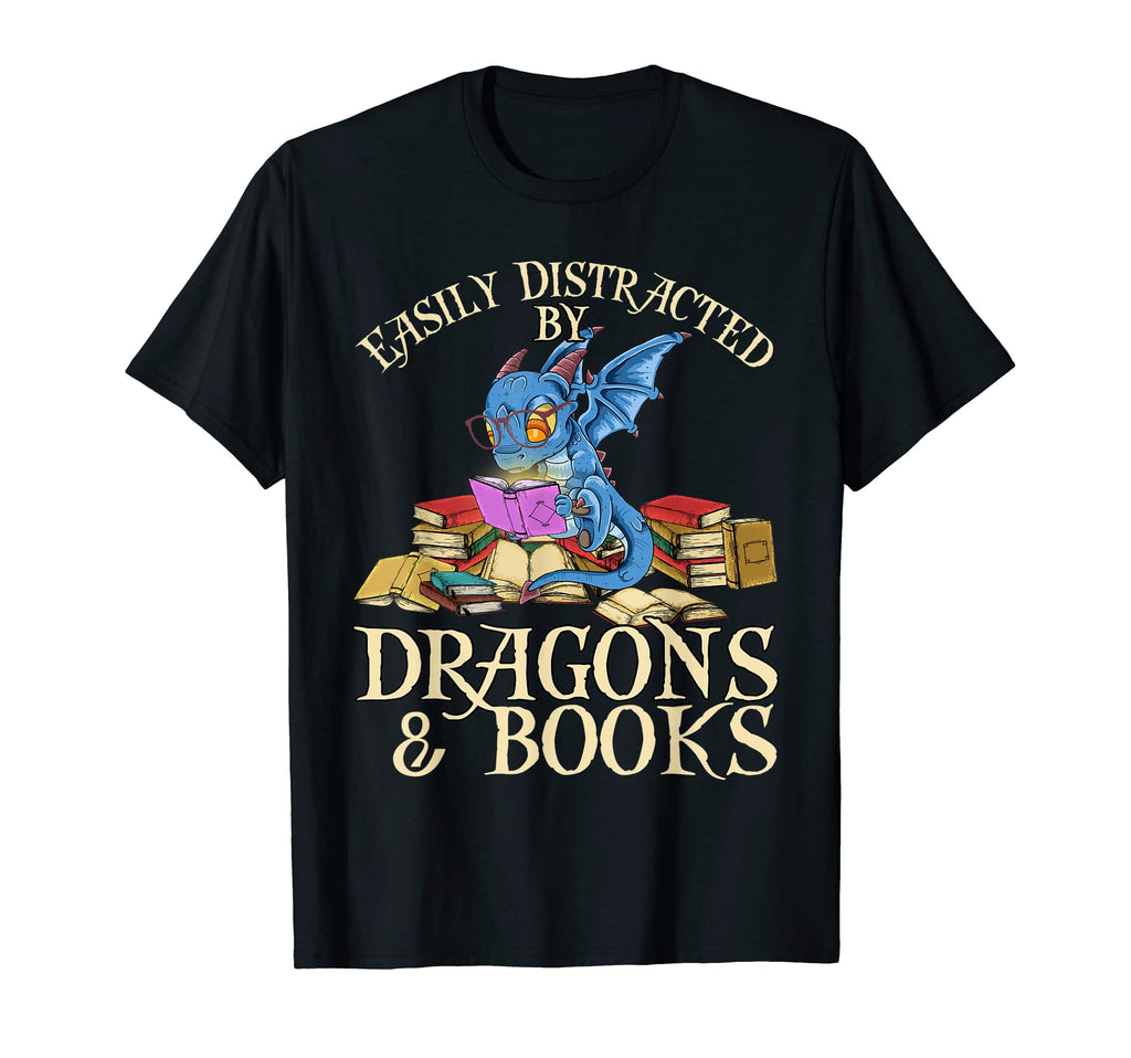 Easily Distracted Dragons And Books T-Shirt - Unique Graphic for Adults - T-Shirt, Sweatshirt, Hoodie