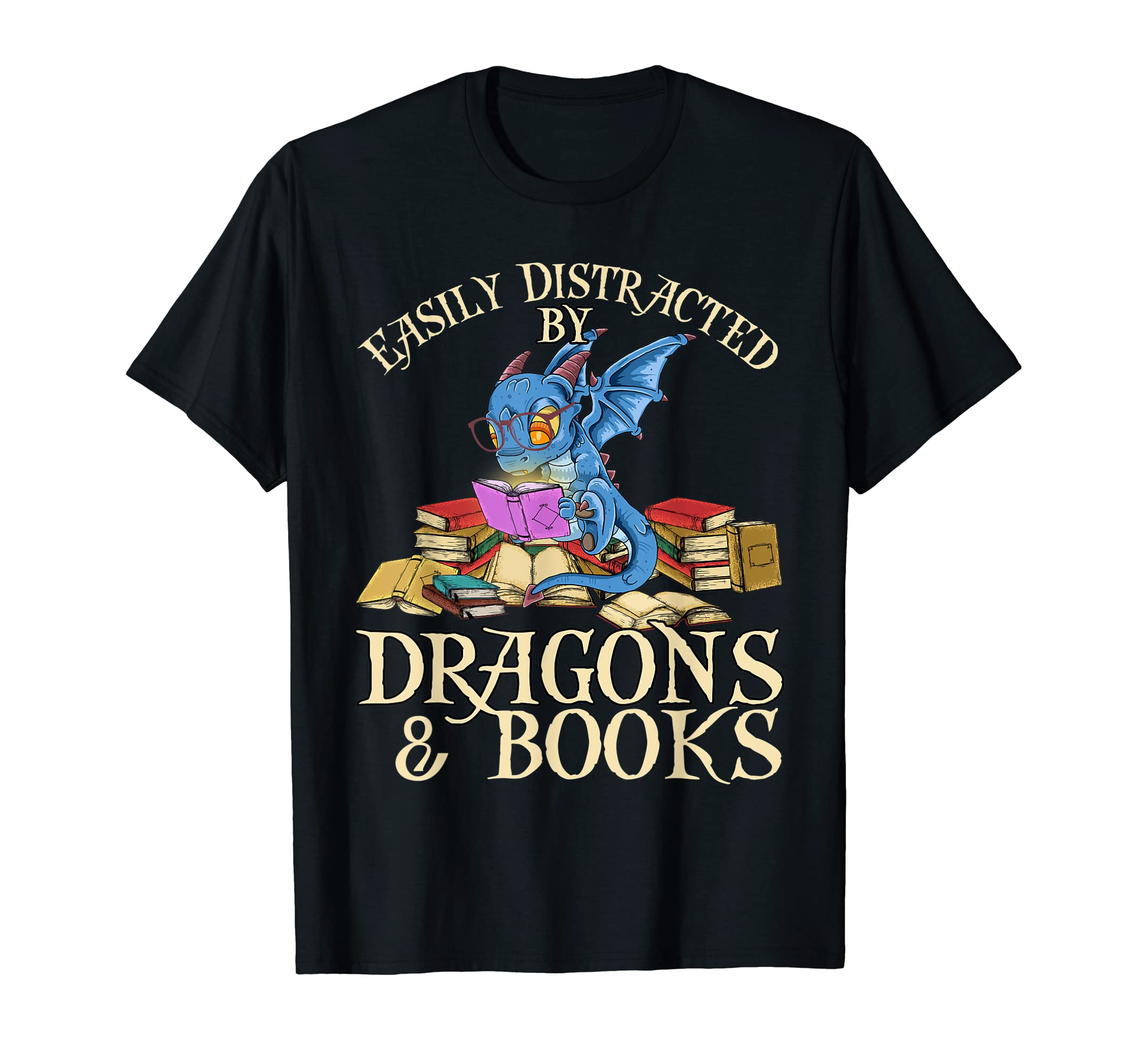 Easily Distracted Dragons And Books T-Shirt - Unique Graphic for Adults - T-Shirt, Sweatshirt, Hoodie