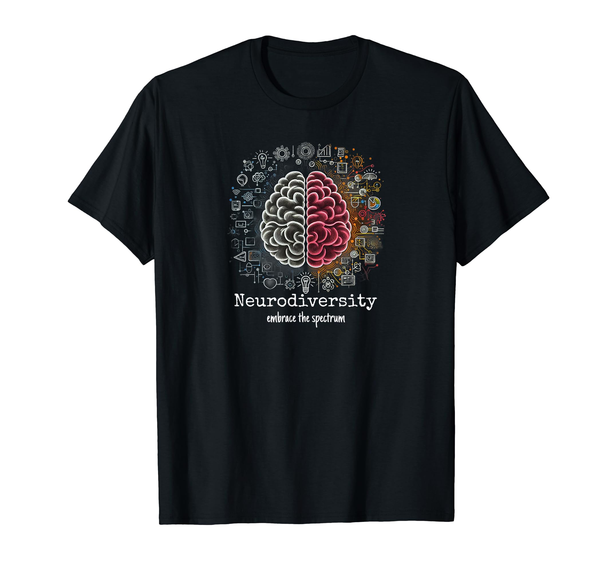 Colorful Rainbow Brain Neurodiversity T-Shirt - Custom Art Print Men Women - T-Shirt, Sweatshirt, Hoodie