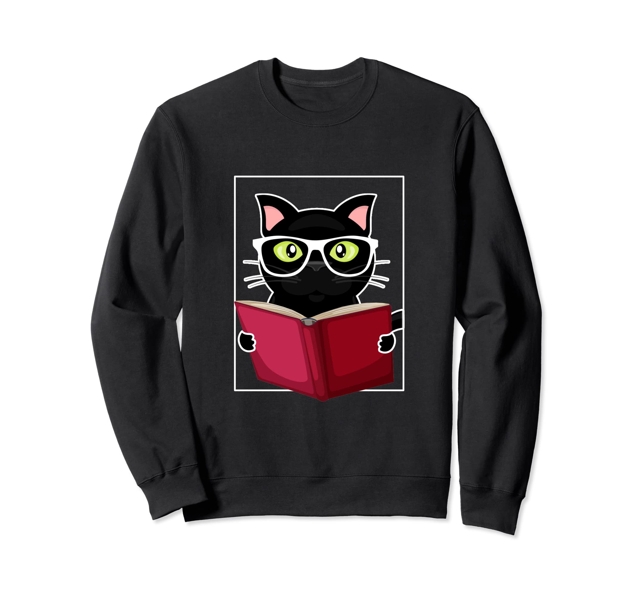 Nerd Cat Book Animals Black Male Sweatshirt - Trendy Graphic for Adults - T-Shirt, Sweatshirt, Hoodie