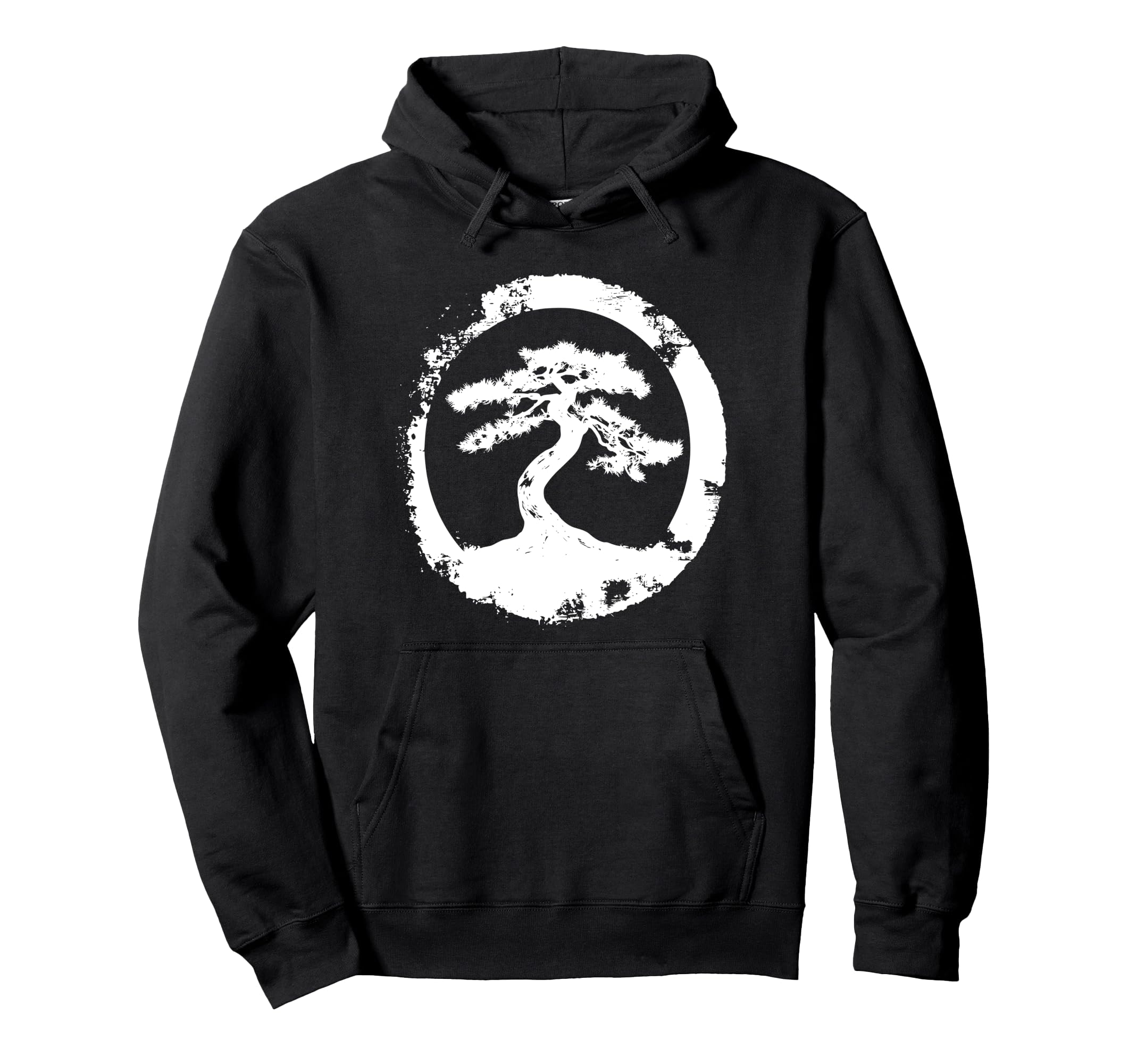 Bonsai Tree Silhouette Enso Circle Zen Hoodie - Custom Art Print Men Women - T-Shirt, Sweatshirt, Hoodie