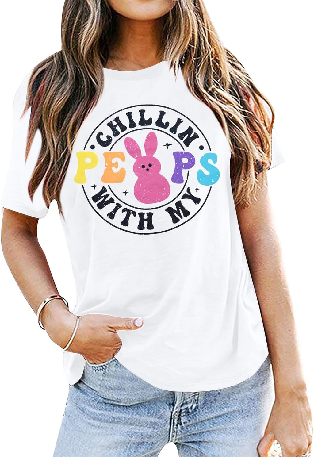 Happy Easter Shirts Bunny Outfits: Chillin with My Peeps Top Easter Graphics Short Sleeve Tops - T-Shirt, Sweatshirt, Hoodie
