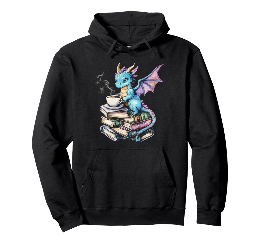 Book Dragon Coffee Tea Cup Fantasy Book Hoodie - Aesthetic Graphic Unisex - T-Shirt, Sweatshirt, Hoodie