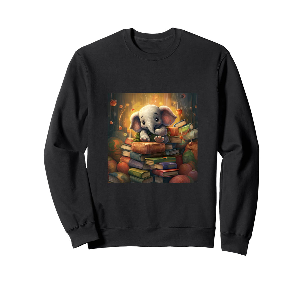 Book Nerd Elephant Reading Sweatshirt - Casual Everyday Wear Men Women - T-Shirt, Sweatshirt, Hoodie