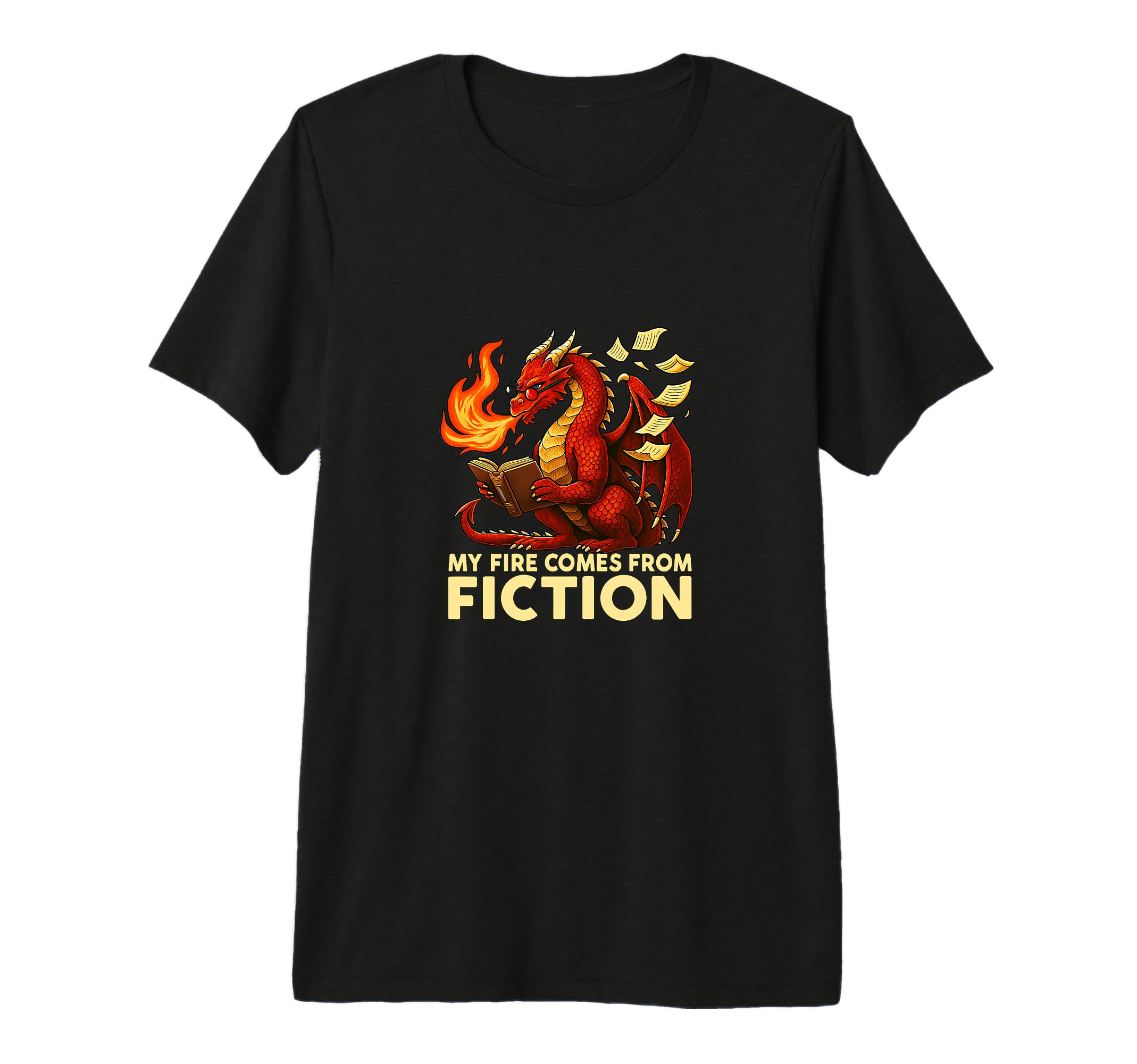 Fiery Dragon Breathing Books T-Shirt - Fun Novelty Design Men Women - T-Shirt, Sweatshirt, Hoodie