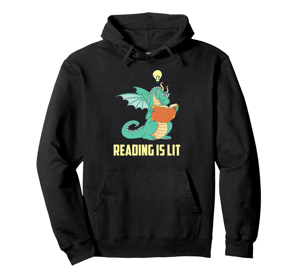Reading Is Lit Book Dragon Fantasy Hoodie - Fun Novelty Design for Adults - T-Shirt, Sweatshirt, Hoodie