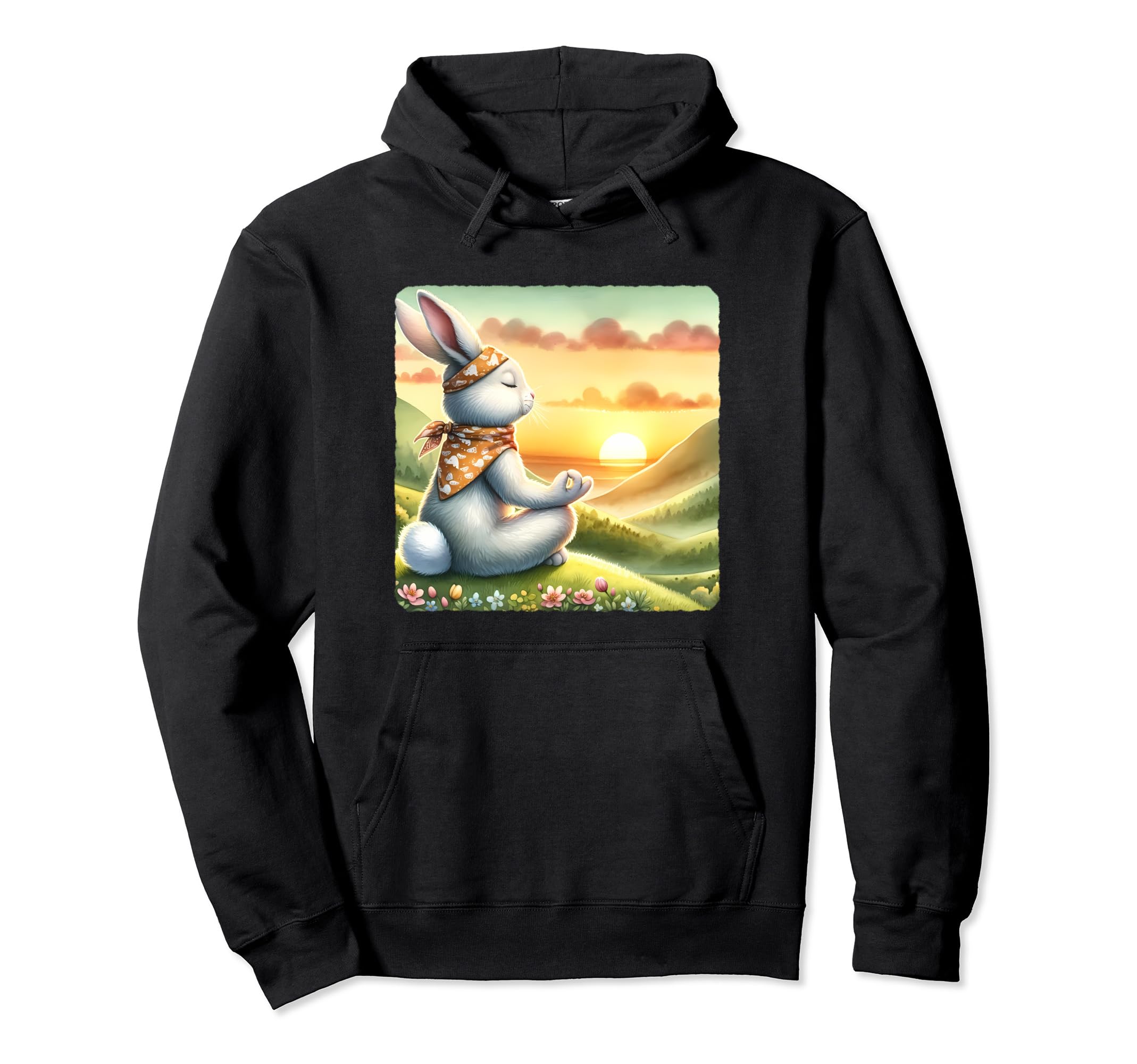 Rabbit Practicing Meditation Atop Hoodie - Aesthetic Graphic for Adults - T-Shirt, Sweatshirt, Hoodie