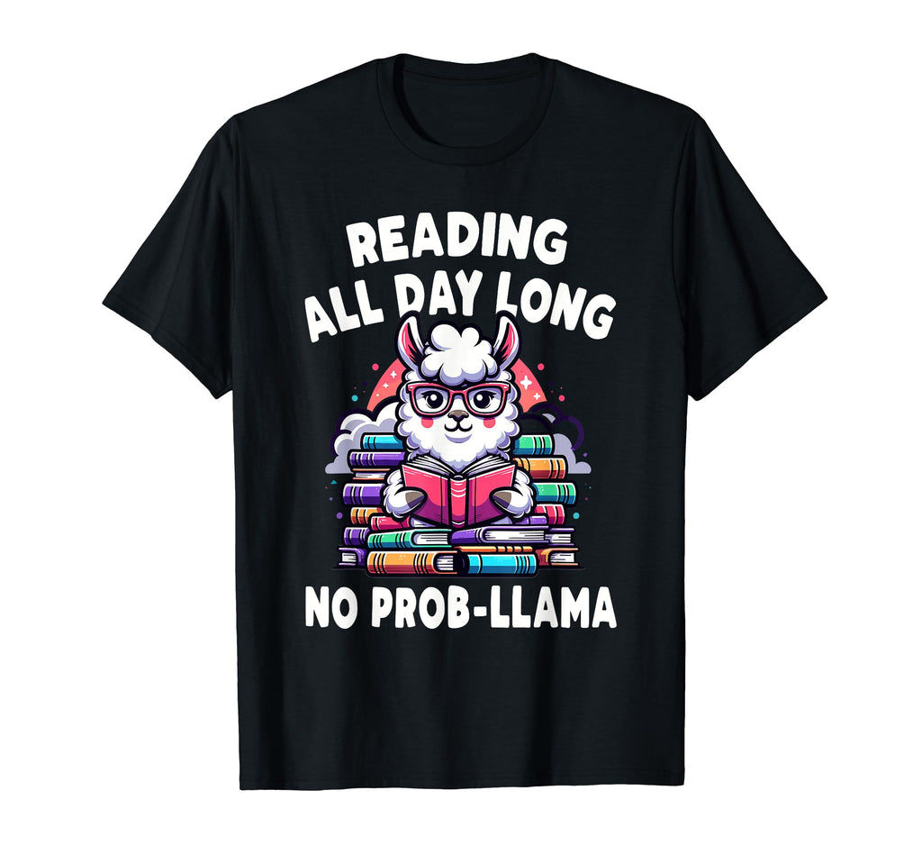 No Probllama Llama Alpaca Book Readers T-Shirt - Aesthetic Graphic Unisex - T-Shirt, Sweatshirt, Hoodie
