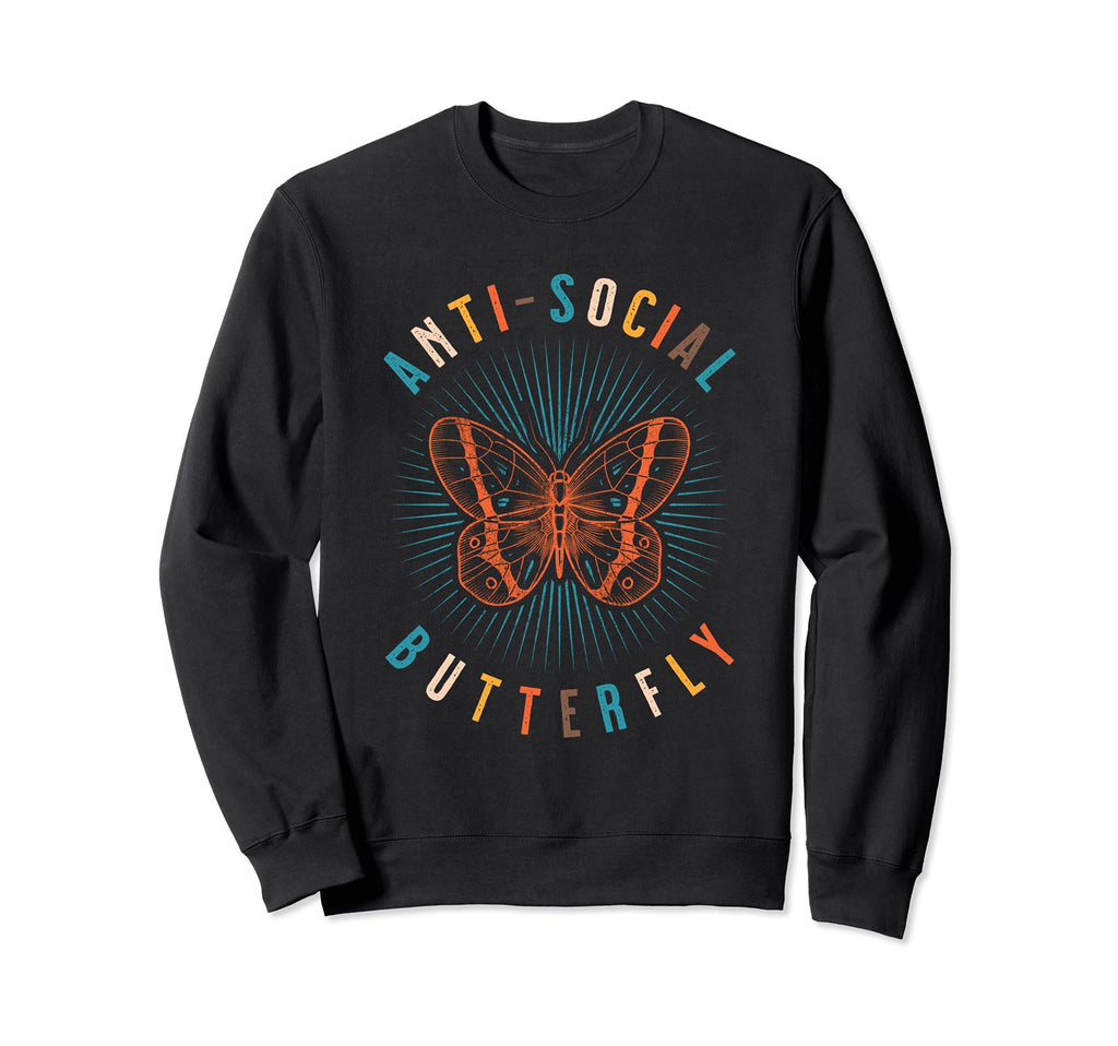 Anti Social Butterfly Shy Sweatshirt - Aesthetic Graphic for Adults - T-Shirt, Sweatshirt, Hoodie