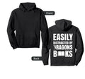 Easily Distracted Dragons And Books Hoodie - Minimalist Print Unisex - T-Shirt, Sweatshirt, Hoodie